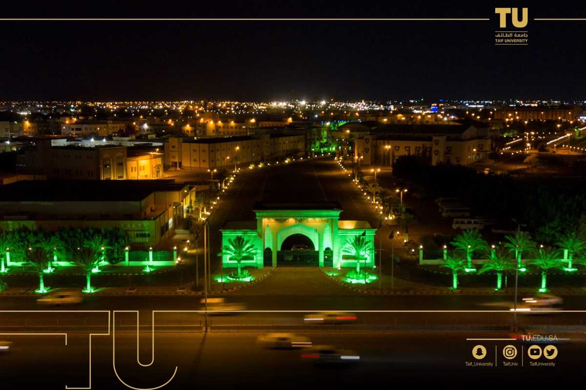 جامعة الطائف تتوشح باللون الأخضر إبتهاجاً باليوم الوطني الـ 93.