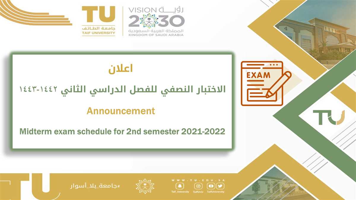 Midterm exams schedule for the second semester 2021-2022 