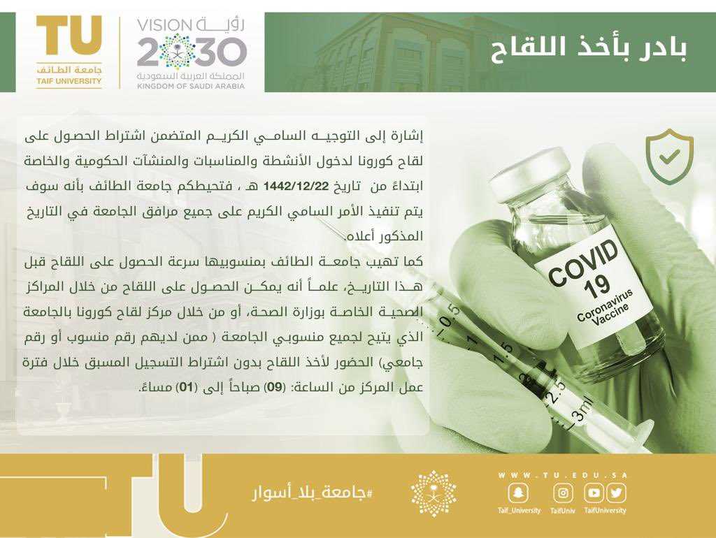 Receiving Corona vaccine is a condition to enter TU  facilities