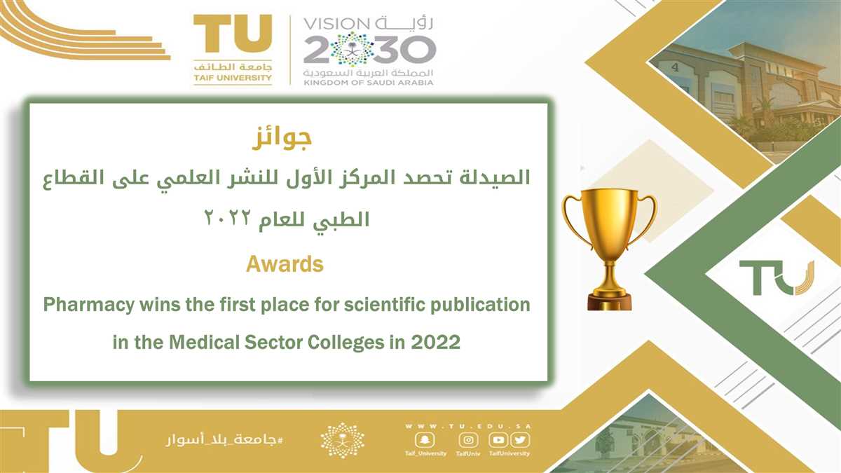 كلية الصيدلة تحصد المركز الأول للنشر العلمي على القطاع الطبي للعام 2022