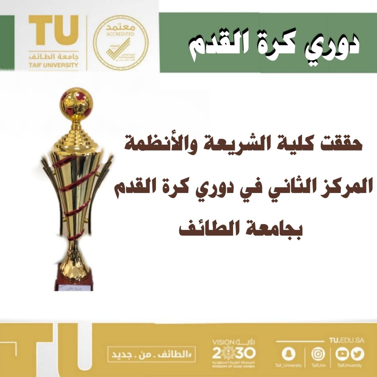 المركز الثاني لكلية الشريعة والأنظمة في دوري كرة القدم للكليات