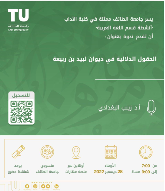 A symposium entitled: The Semantic Fields in the Diwan of Labeed bin Rabia, "A Theoretical and Applied Study"